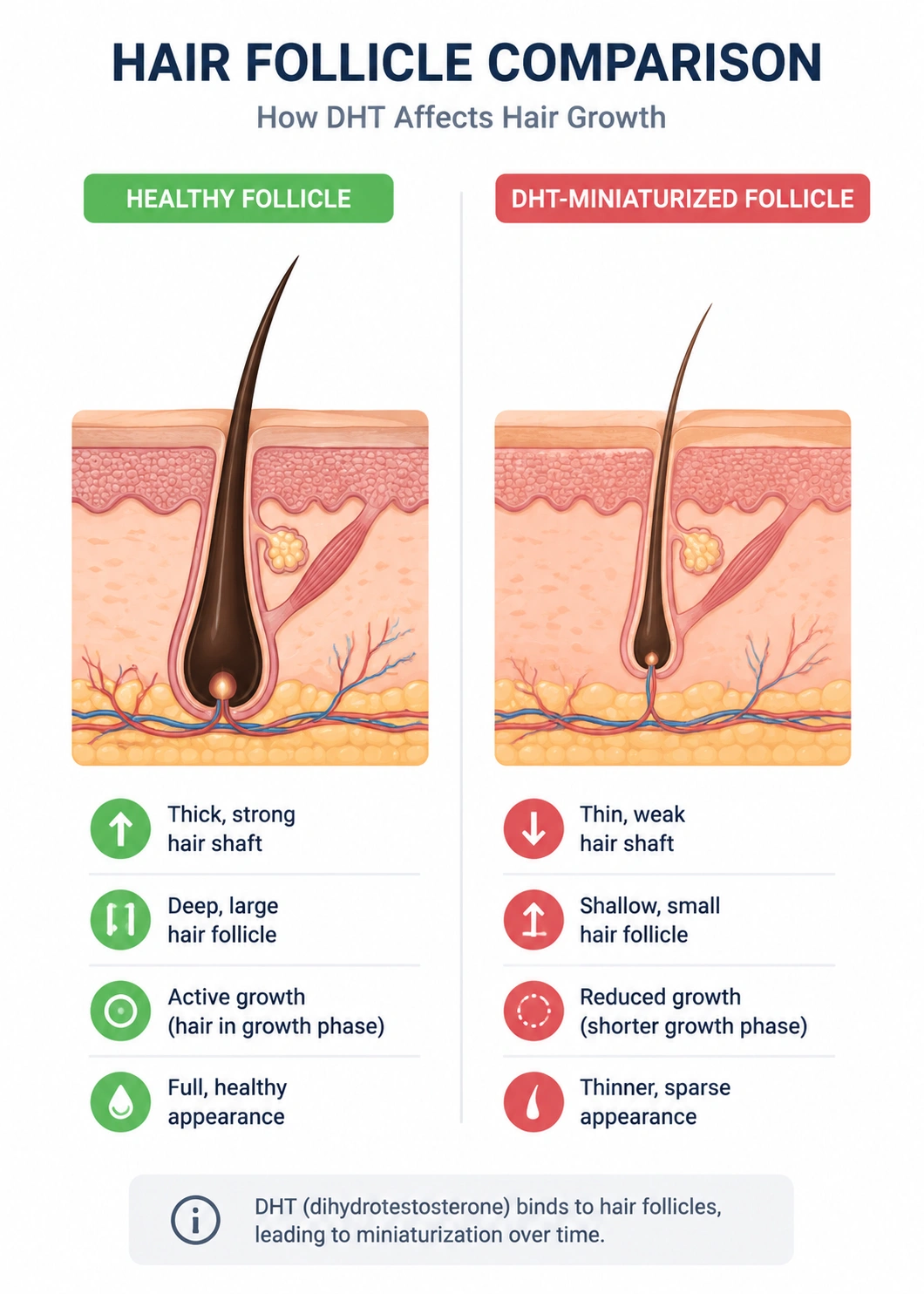 Healthy vs DHT-Miniaturised Hair Follicles